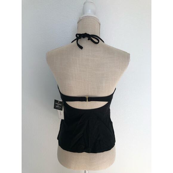 Salt & Cove Black Cutout Halter Ribbed Tankini Top - M - Picture 4 of 7